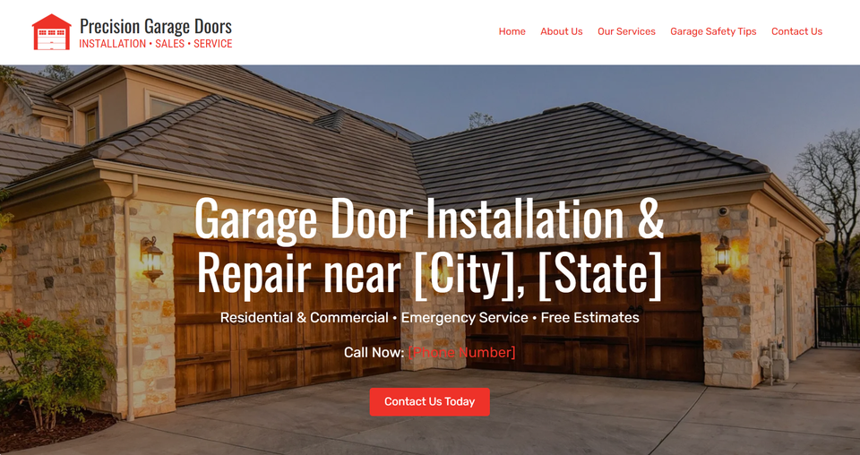 Garage door service website example