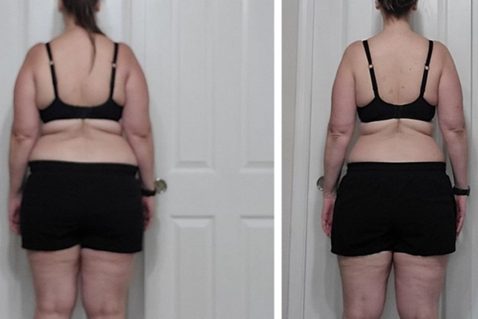 Before & After rear view of Gym Truck Chico client with significant weight loss