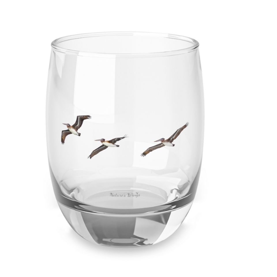 Whiskey glass pelicans