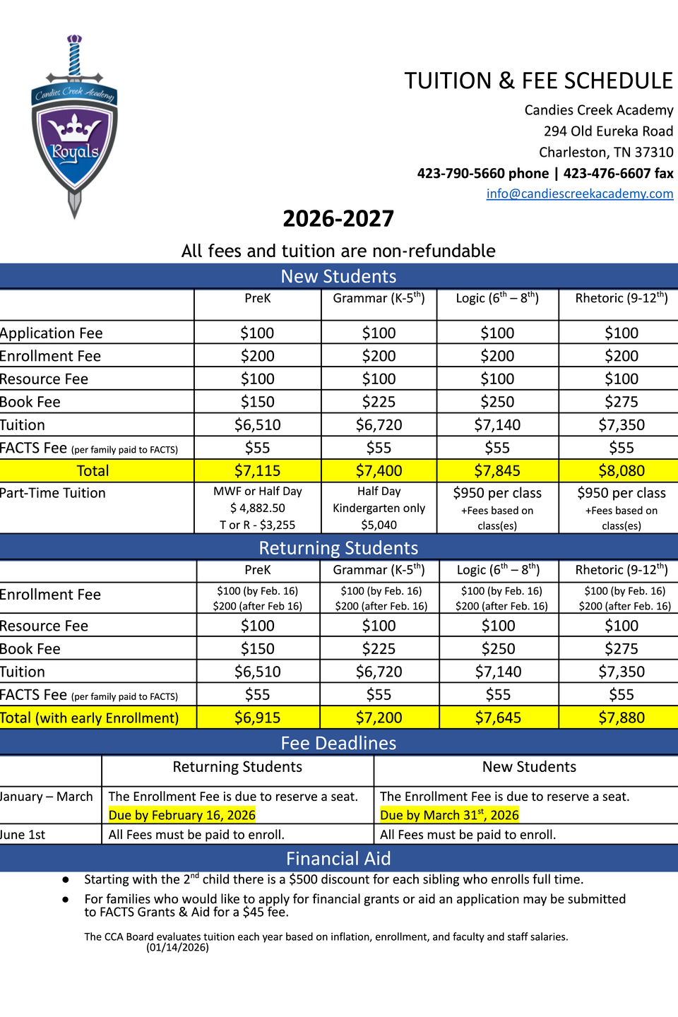 Tuition 2026 2027