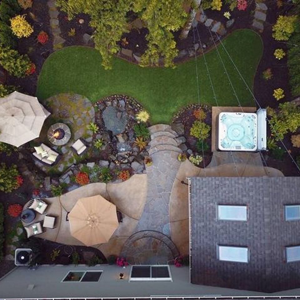 Aerial shot exterior nice landscaping