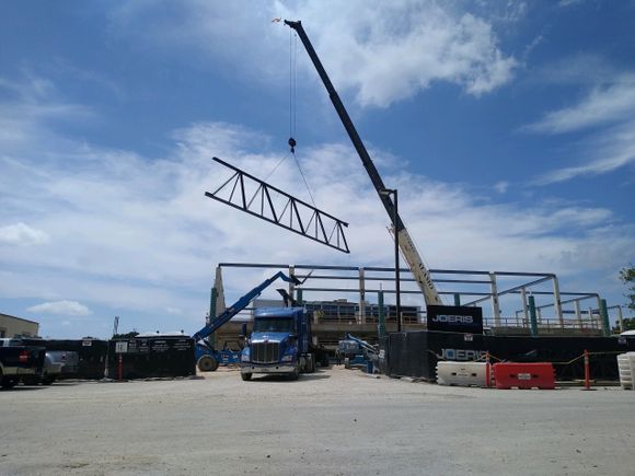 Truck and crane loading unloading