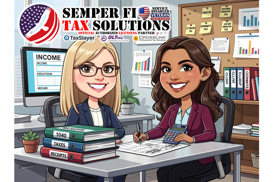 Semper fi tax solutions tax solutions caricatures white border
