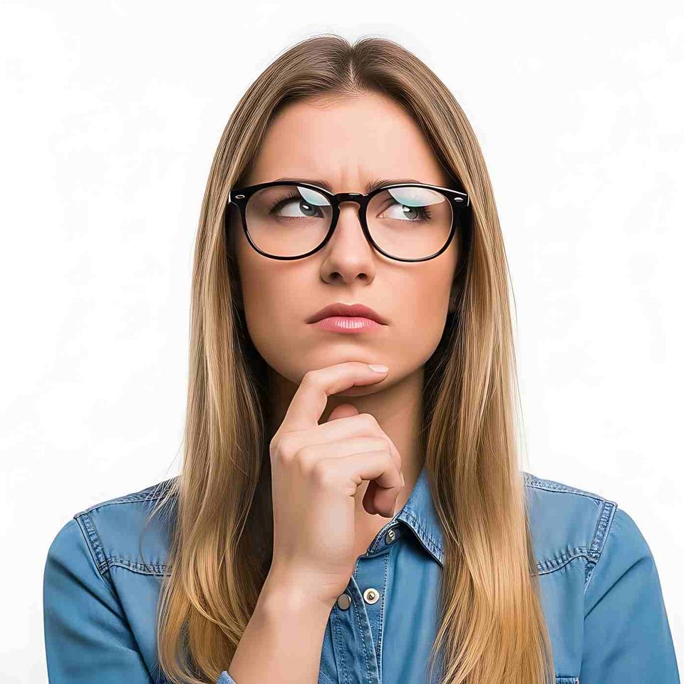 Vecteezy thoughtful woman with glasses isolated on white background 70209616