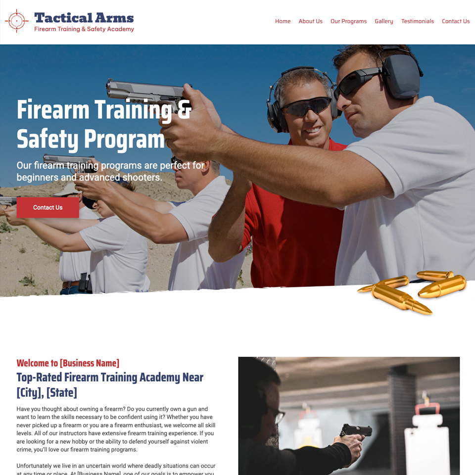 Firearm training website design theme