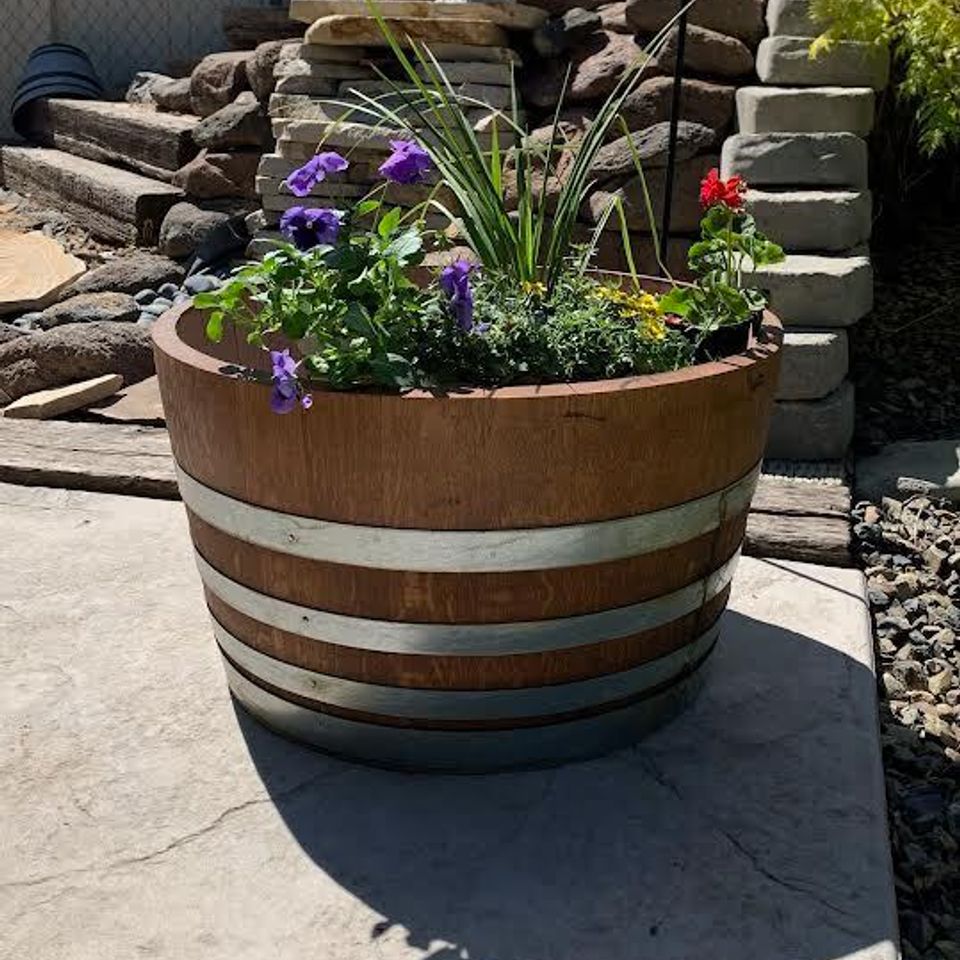 Beautiful wine barrel planters in boise id