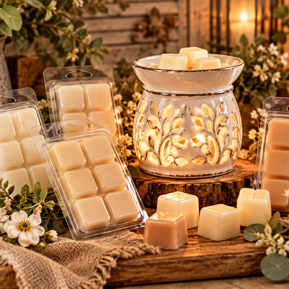 Cozy farmhouse wax melt display