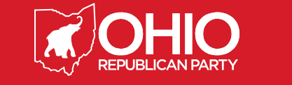 Ohio Republican Party logo featuring a white elephant and the outline of Ohio.