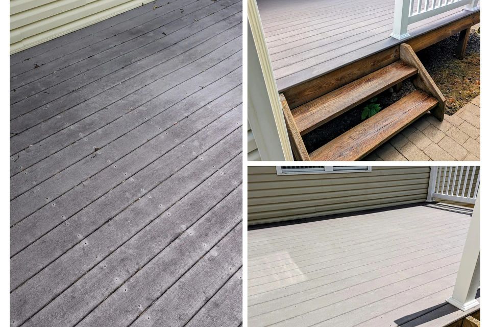 Before and after deck and wood step cleaning projects completed by The Truth Service Company