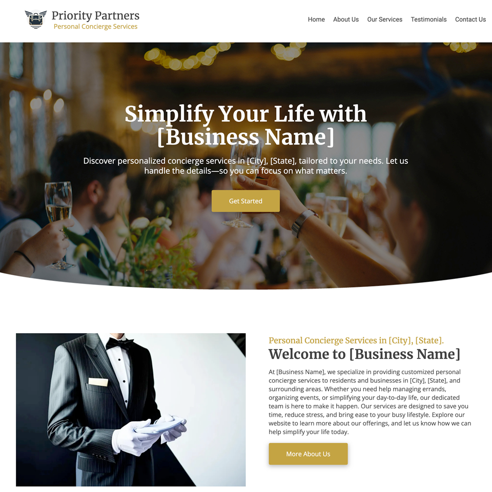 Concierge services website design theme