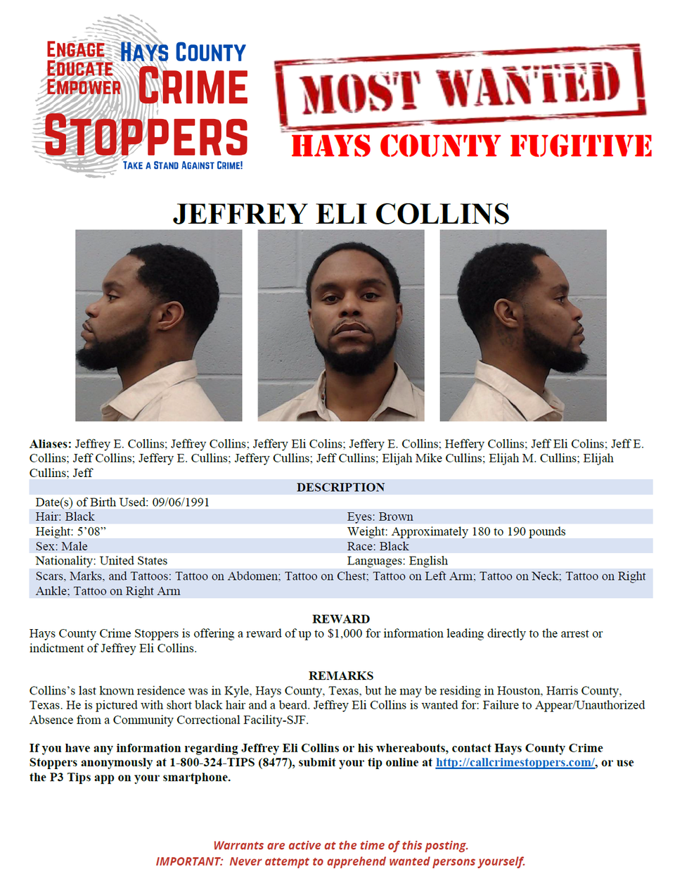 J collins most wanted poster