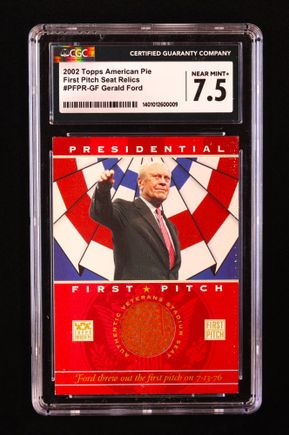 Main 1720033796 gerald ford 2002 topps american pie first pitch seat relics gf cgc 75 pristineauction.com