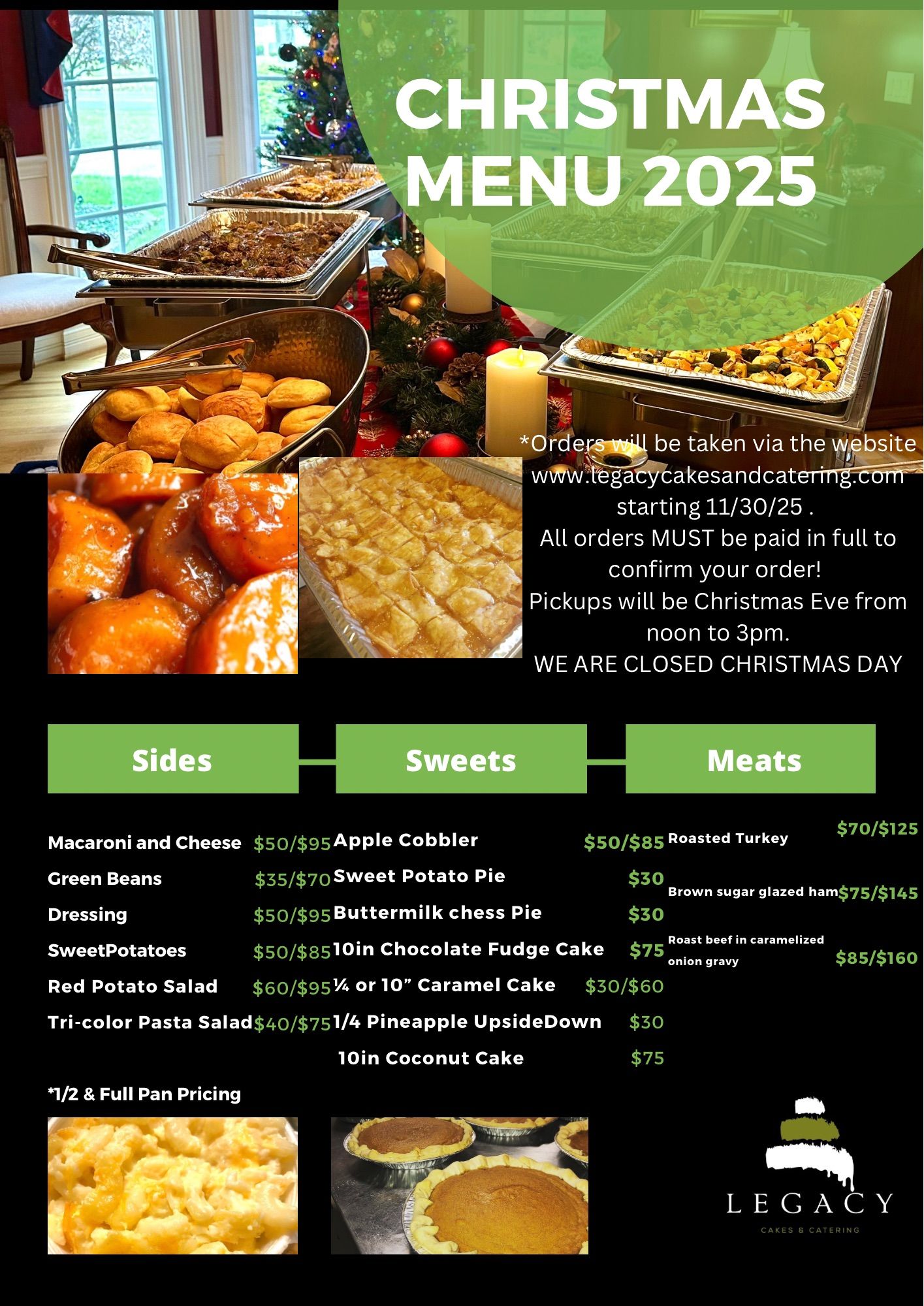 Legacy Cakes & Catering Christmas Menu Flyer