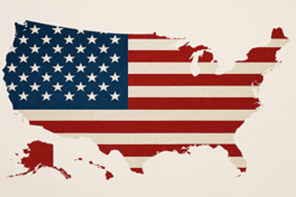 Map of the united states covered in the american flag