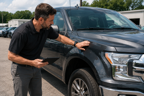 Vehicle condition being inspected during review of a total loss valuation