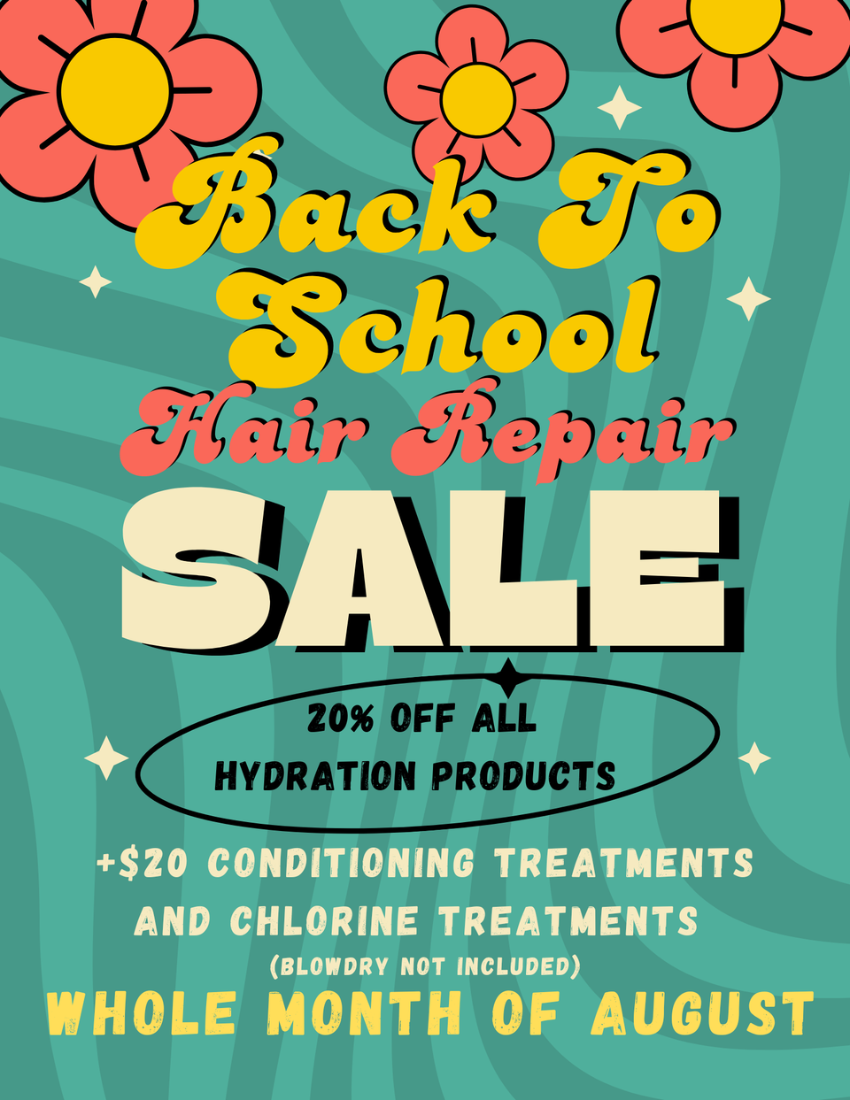 Green red yellow retro illustrated flower summer sale flyer