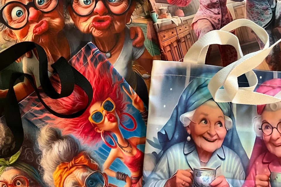 6  grannie tote bags