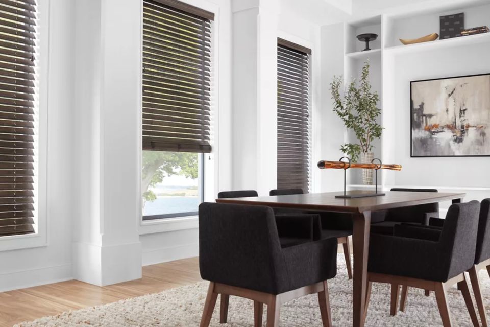 Various types of blinds – vertical, horizontal, roller, Roman on display
