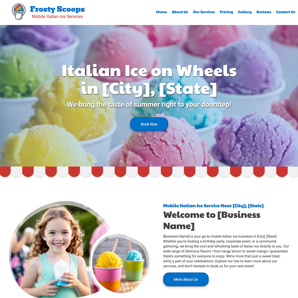 Italian ice website design theme