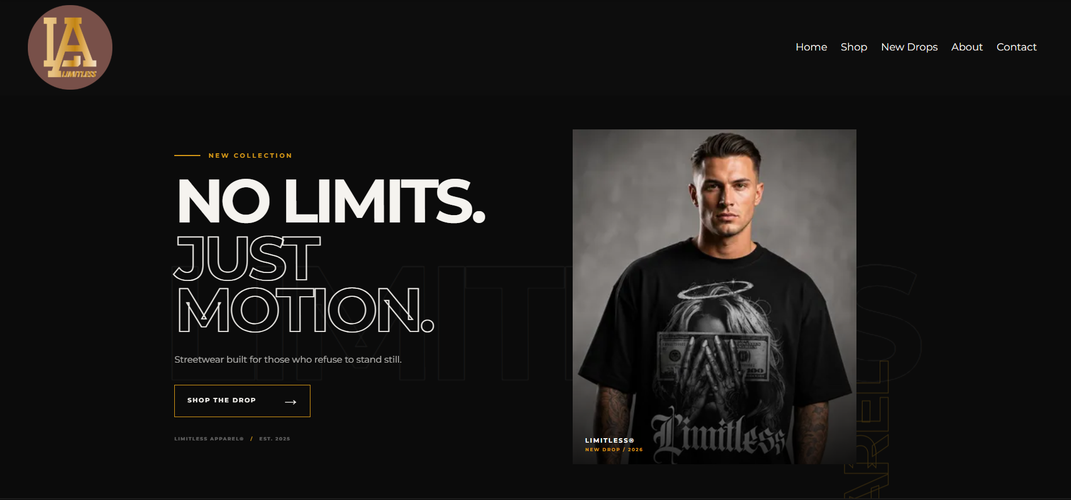 Limitless Apparel website concept by Pixeloft Creative