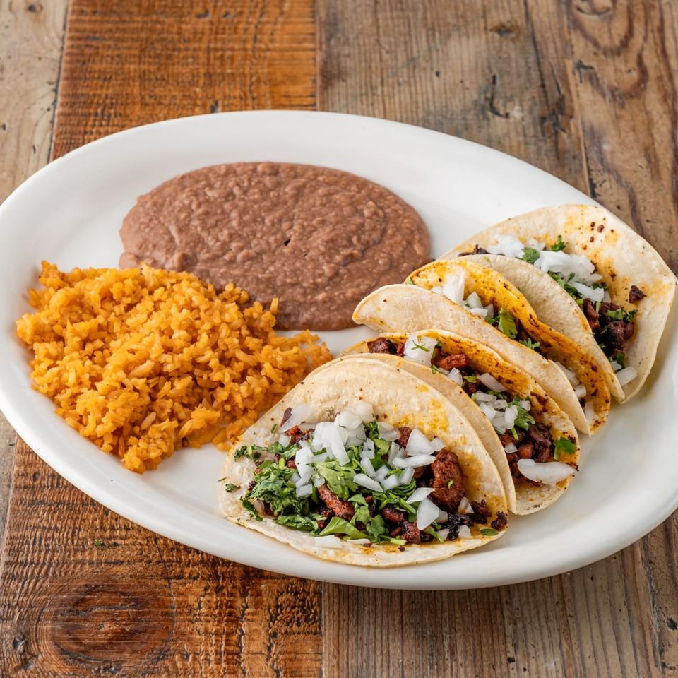 Taco plate with rice and beans