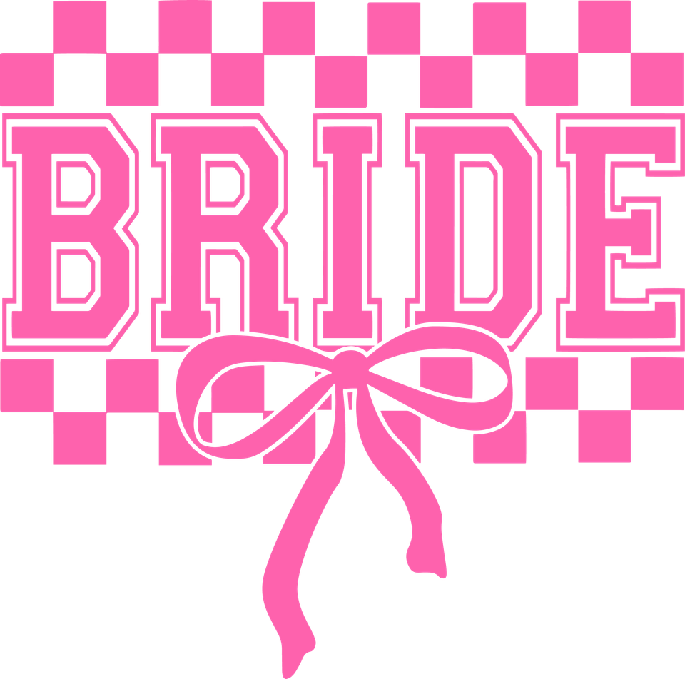 Wedding   bride coquette bow checkerboard pink