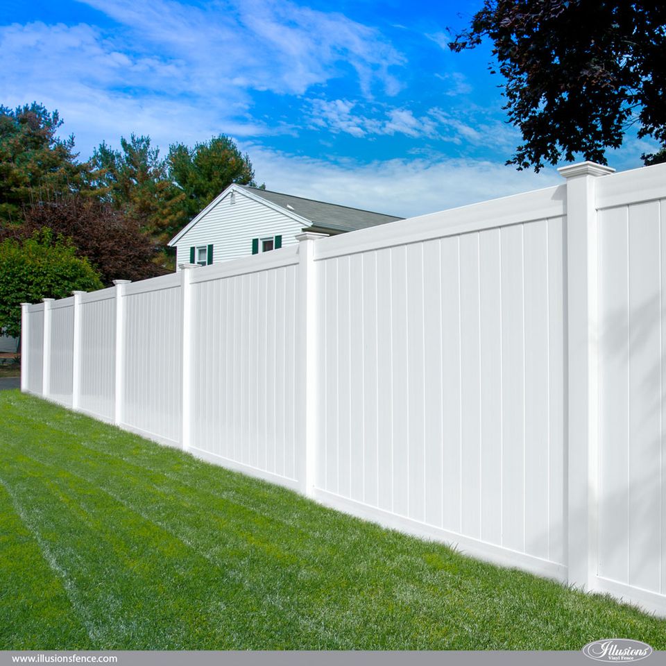 White vinyl privacy panels by illusions vinyl fence