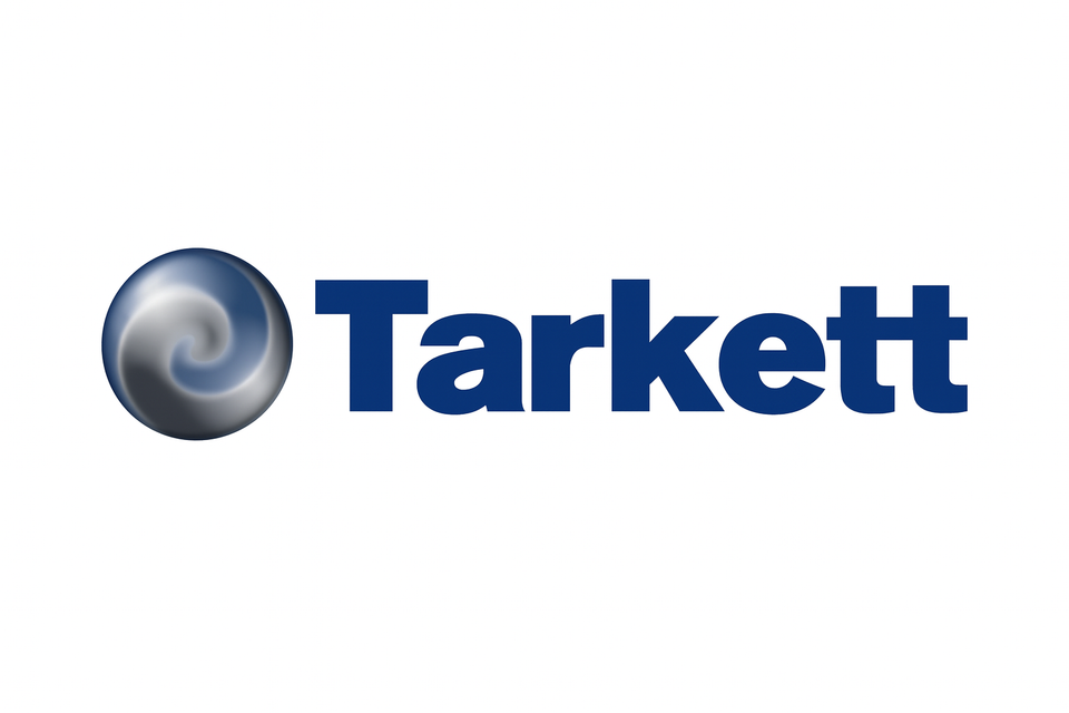 Tarkett logo featuring a blue and gray swirl icon and bold dark blue “Tarkett” text.