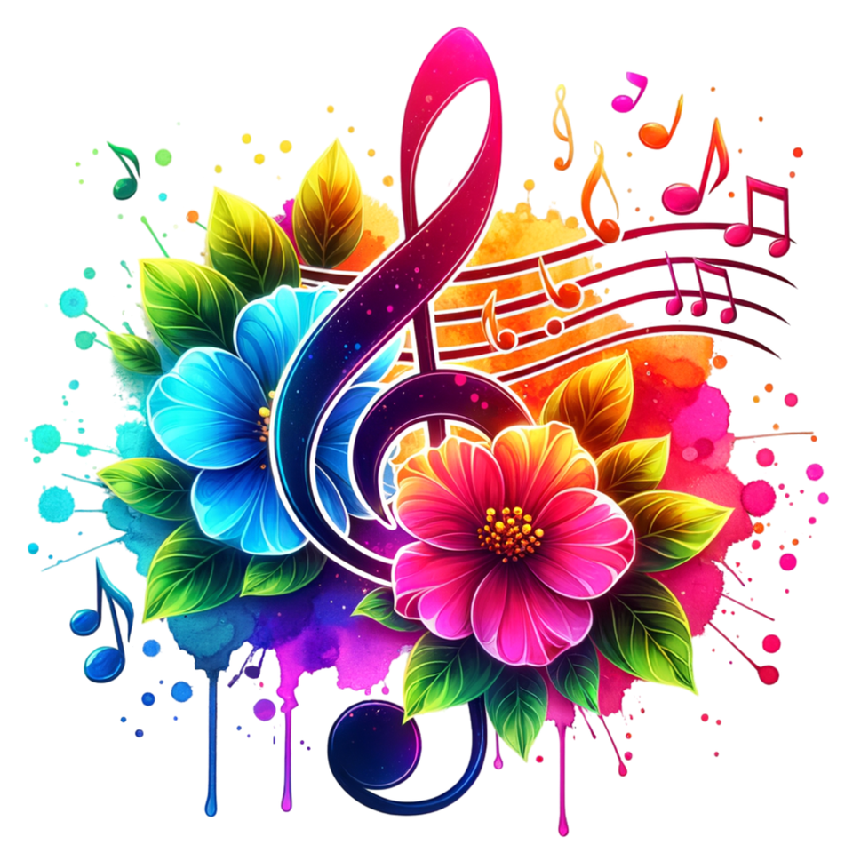 School   music colorful neon musical note flowers png
