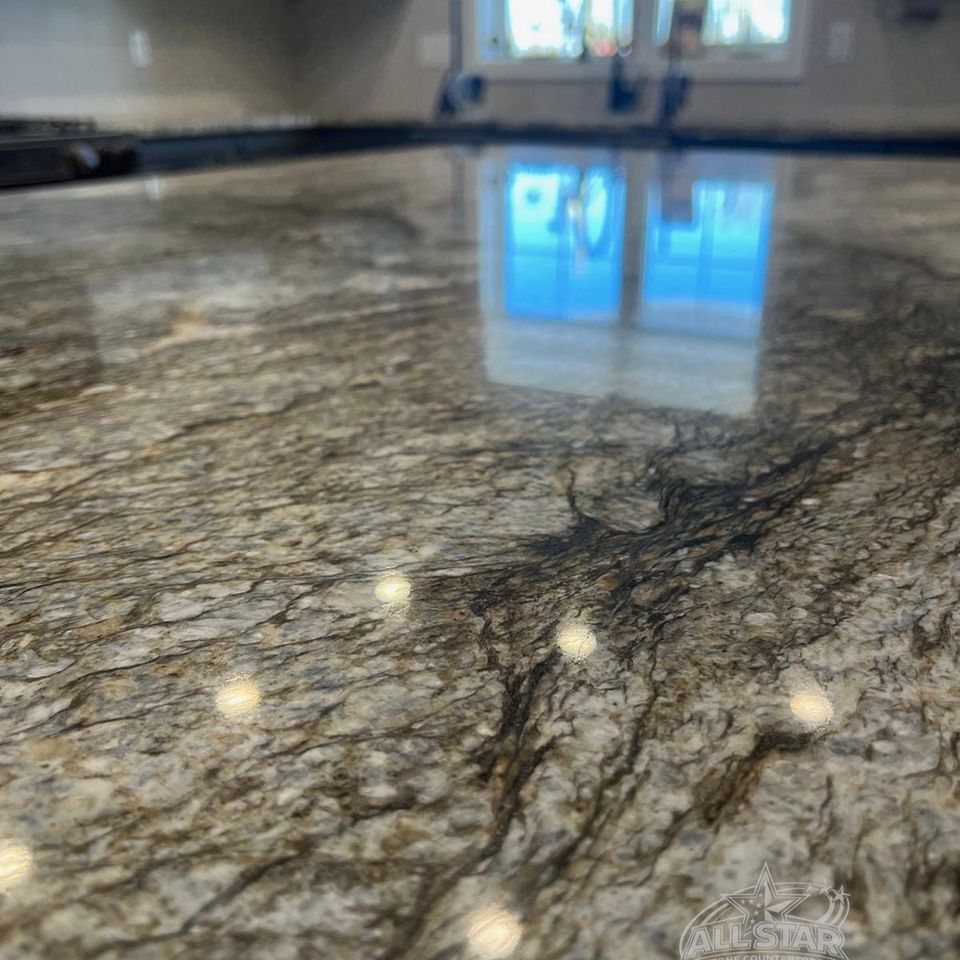 Close-up of polished stone countertop surface in Houston, TX