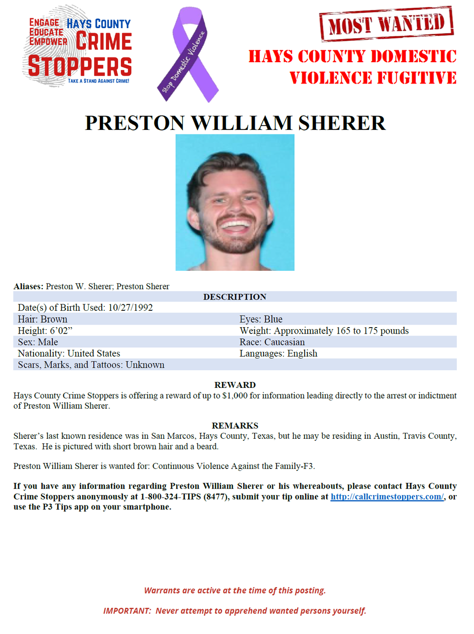 Sherer most wanted poster