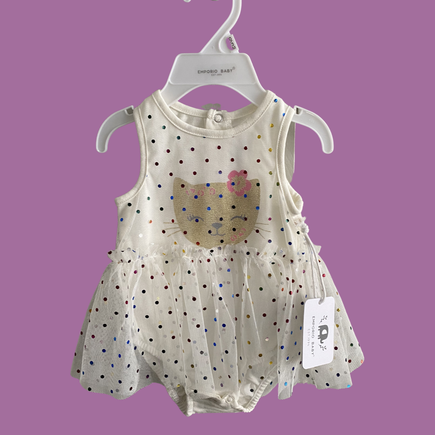 short sleeve kitty cat baby infant dress with snap 