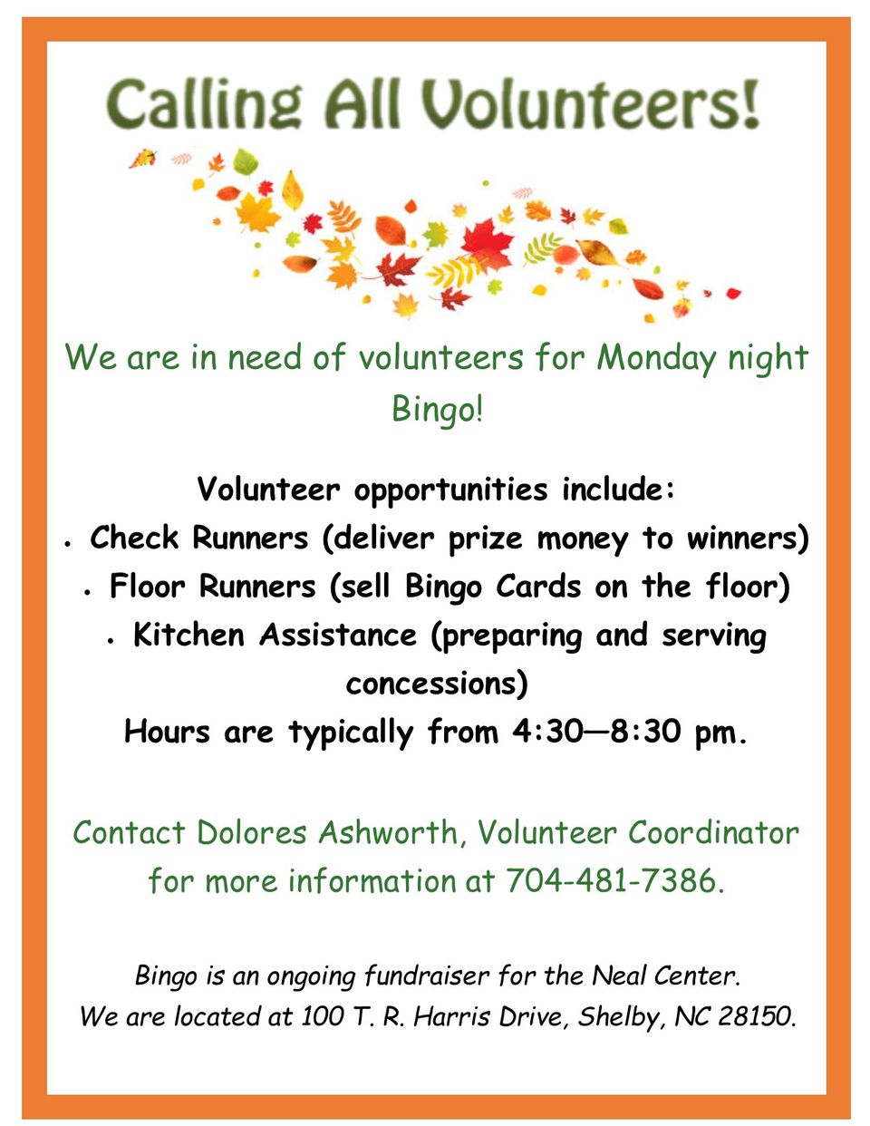Volunteer bingo flyer   fall update