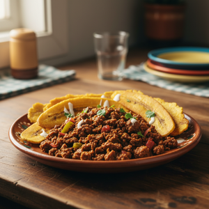 Carne molida con tajadas   natural photo