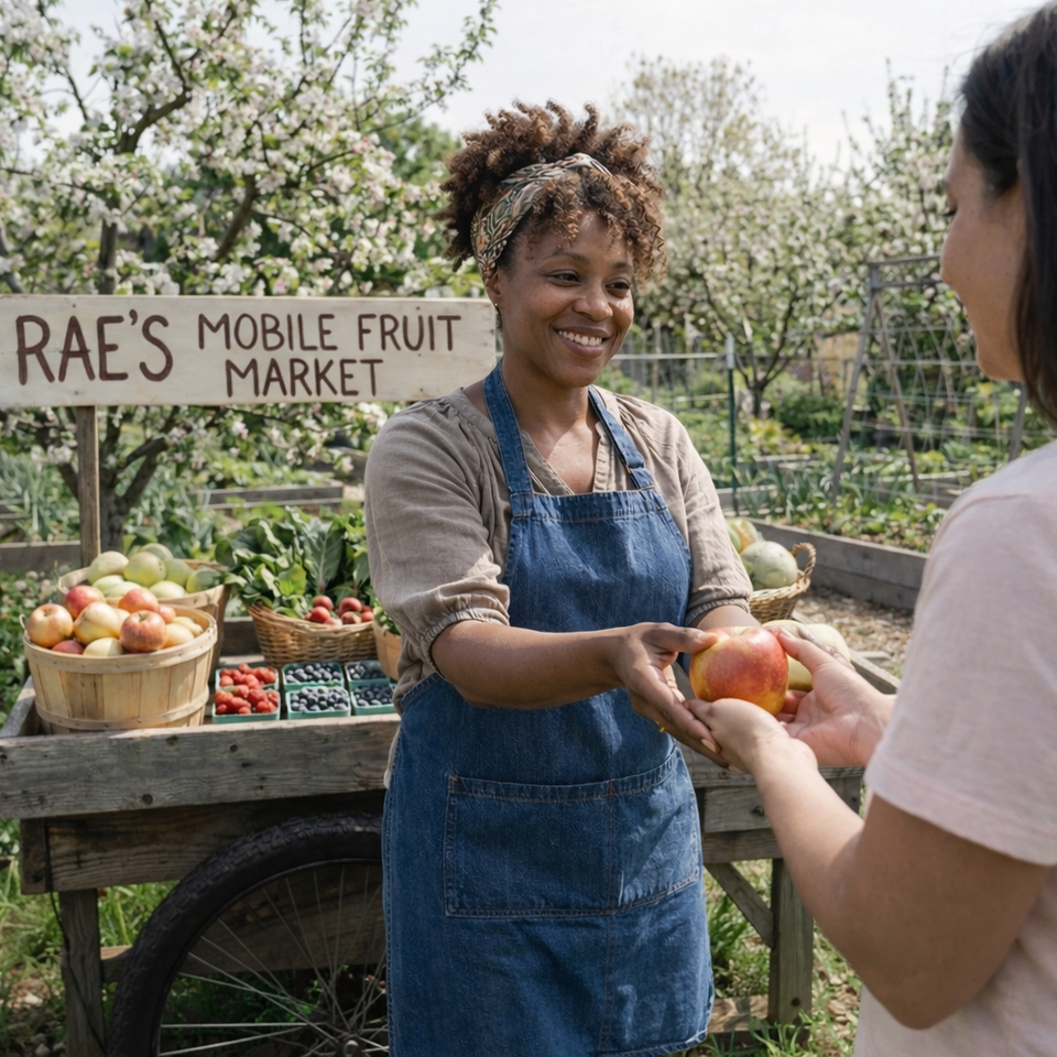 Handing over a fresh apple