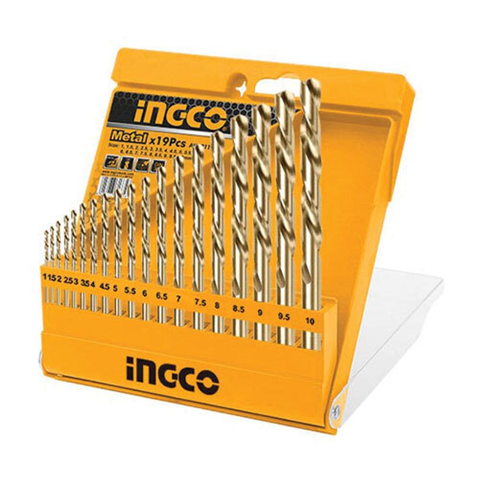 Ingco 19pcs hss twist drill bits set akdb1195  packed by plastic box