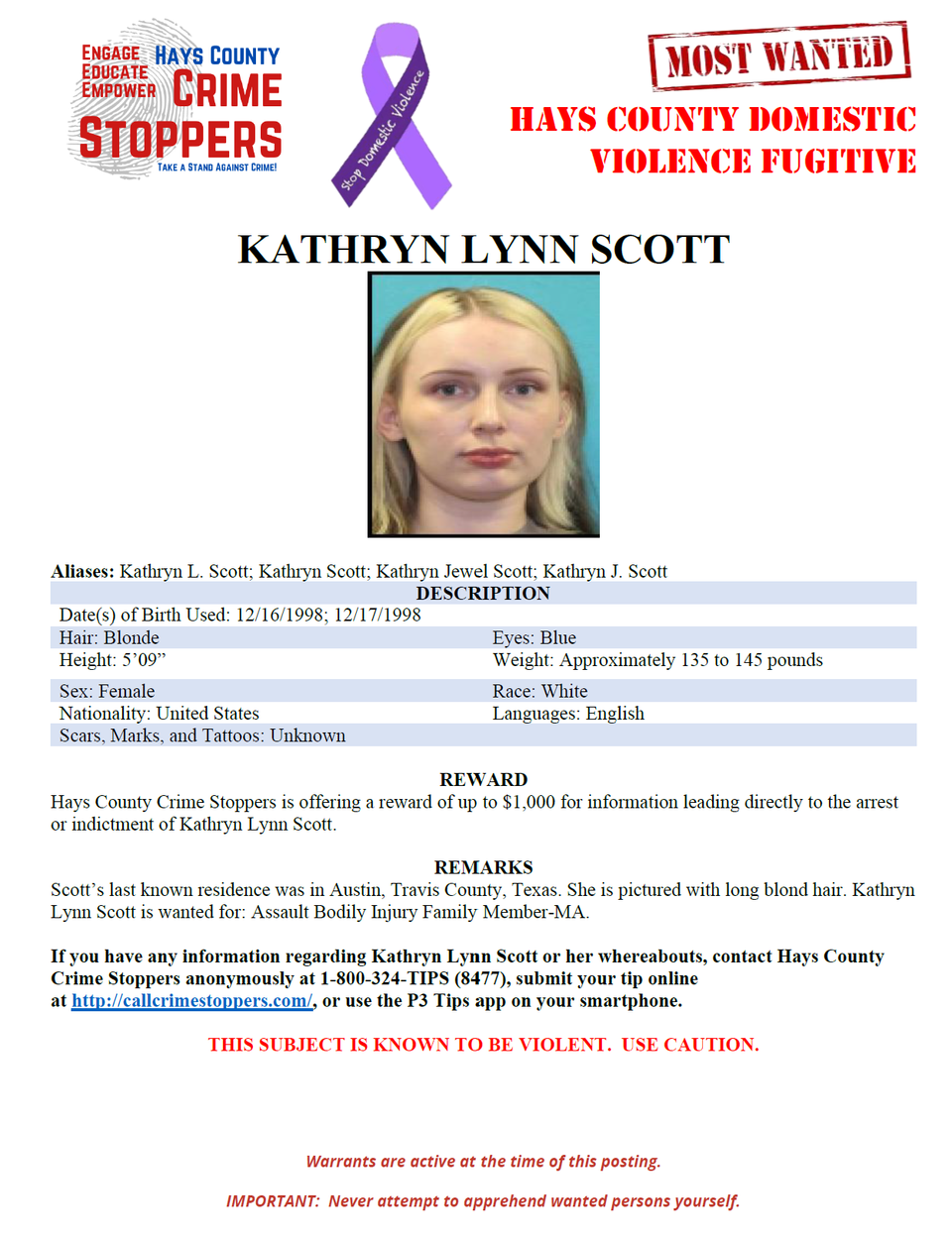 Scott most wanted poster