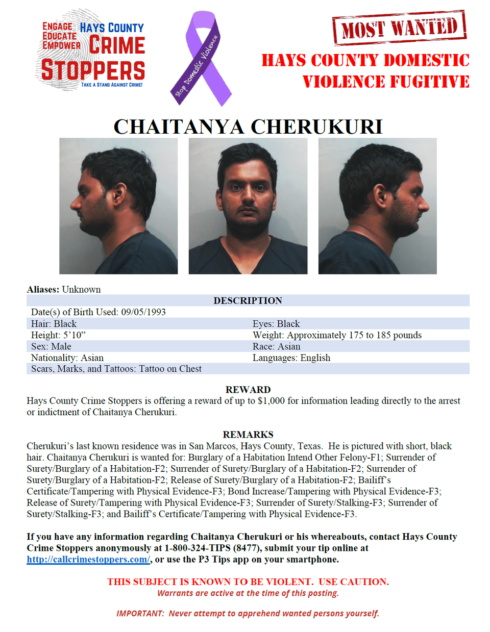 Cherukuri most wanted poster