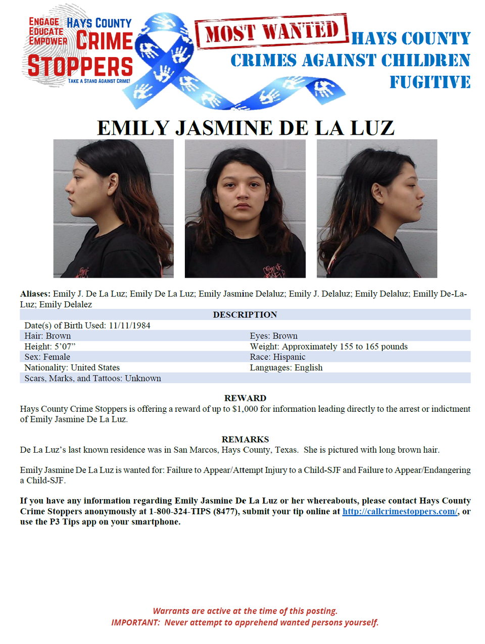 De la luz most wanted poster