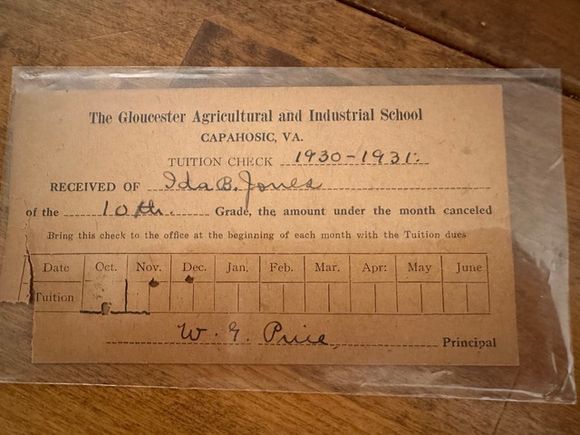 Gais tuition checkj ida b. jones  1930 1931
