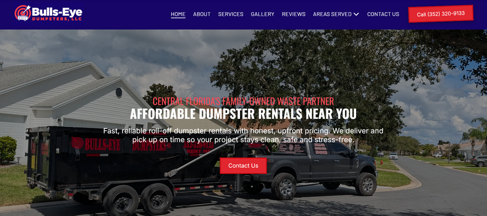 Bulls eye dumpsters, llc website header