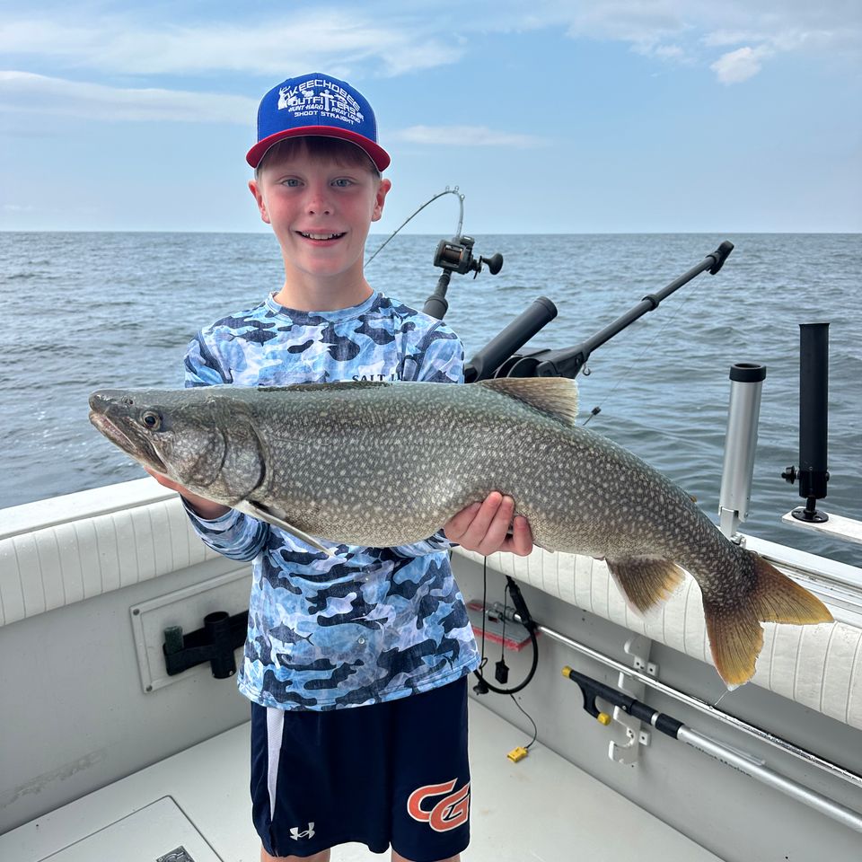 12 year-old Colton Zeamer from Columbia reeled in this 30", 14-pond Lake Trout at Henderson Harbor, NY on Lake Ontario.