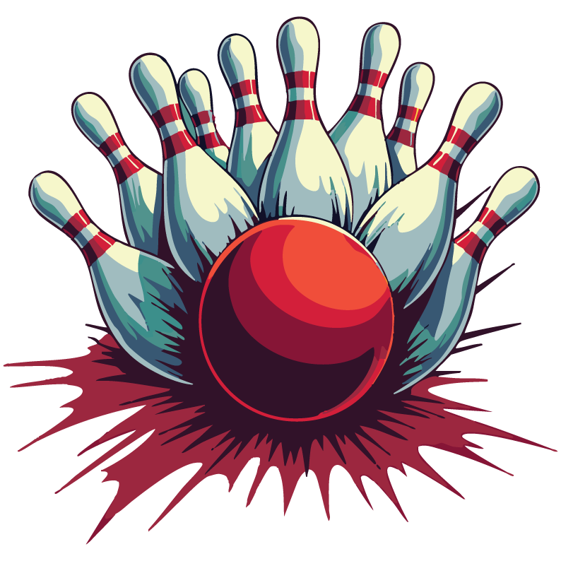 Bowling   pins and red ball 