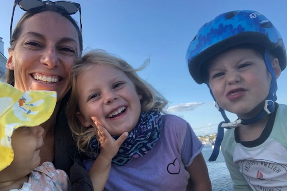 Founder, Jessica Tomolonis, with her three kids - then ages 4, 2, and 9 months. Adylaed 1
