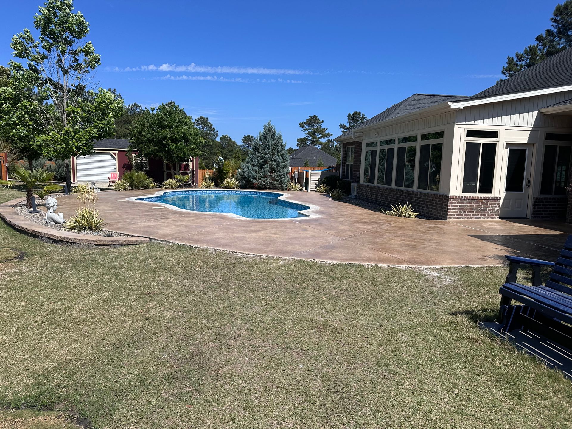 After close view of pool deck concrete finish in Beech Island SC