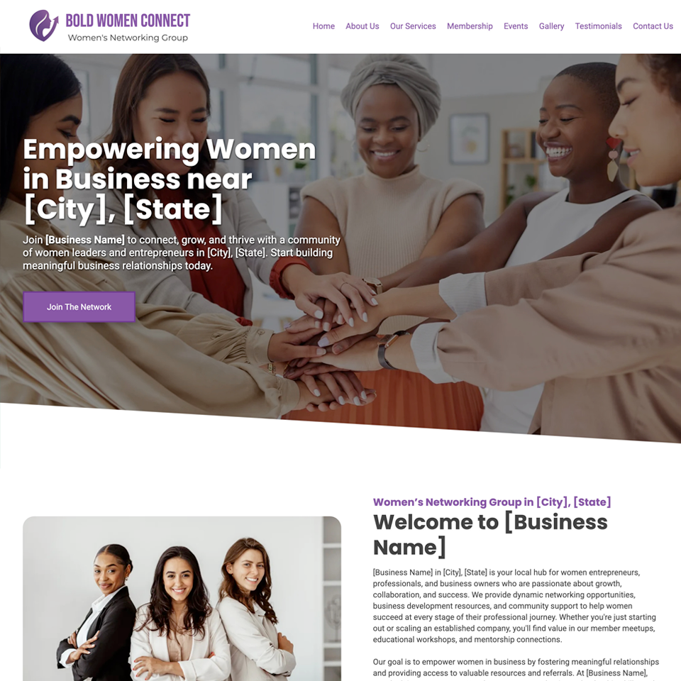 Womens networking group website design theme