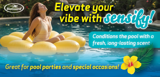 Sharp Pools BioGuard Sensify Woman on yellow flower float