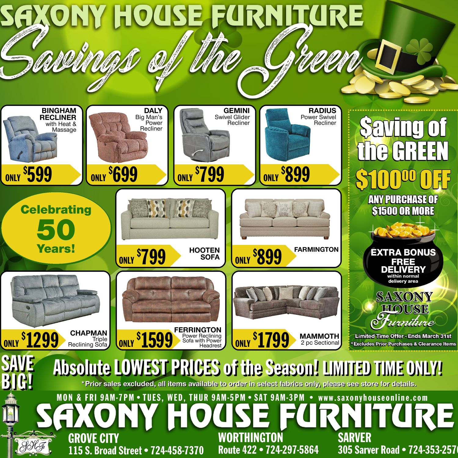Saxony House Furniture Promotions