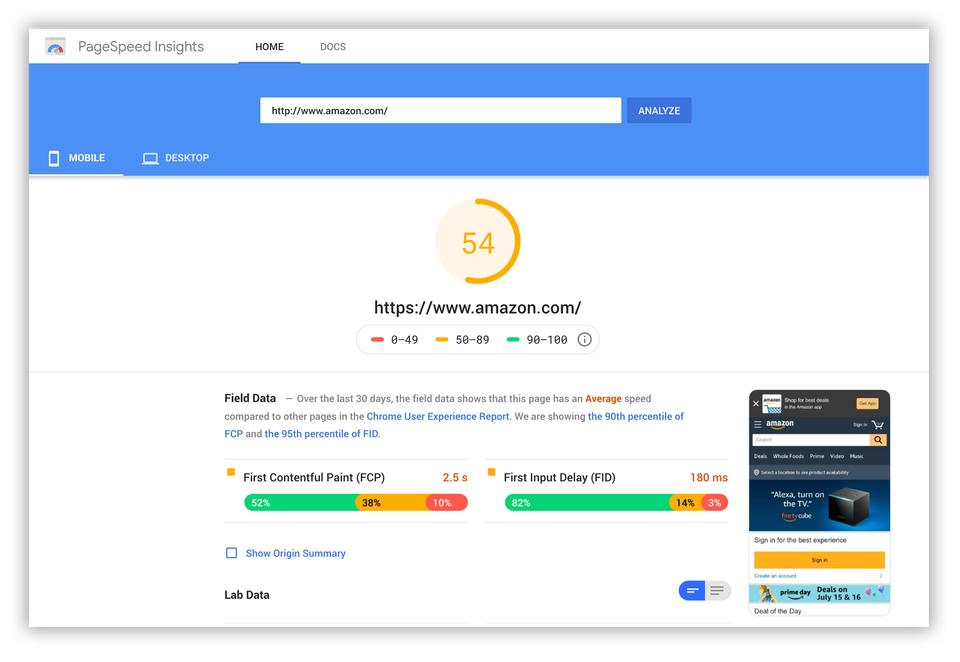 Amazon page speed 20190629