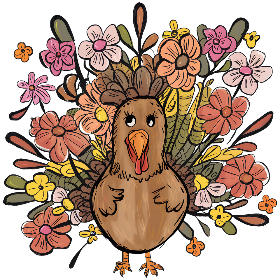 Seasons   thanksgiving turkey with floral feathers 2